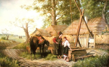 Painting titled "by the well" by Gennadiy Protsko, Original Artwork, Oil