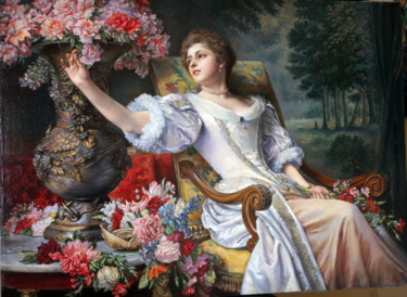 Pintura intitulada "A lady in a lilac d…" por Gennadiy Protsko, Obras de arte originais, Óleo