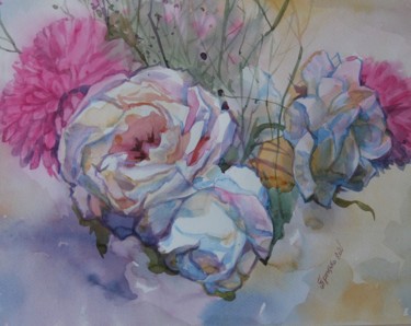 Malerei mit dem Titel "flowers" von Gennadiy Protsko, Original-Kunstwerk, Aquarell