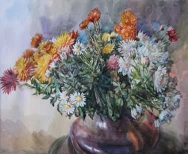 Painting titled "wildflowers" by Gennadiy Protsko, Original Artwork, Watercolor