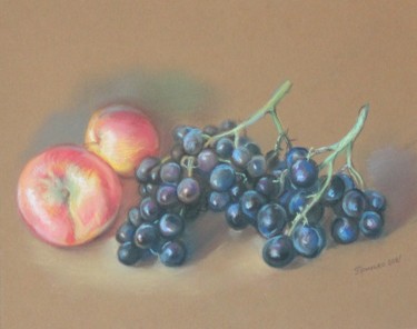 Painting titled "grapes with apples" by Gennadiy Protsko, Original Artwork, Pastel