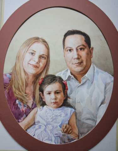 Painting titled "young family" by Gennadiy Protsko, Original Artwork, Watercolor