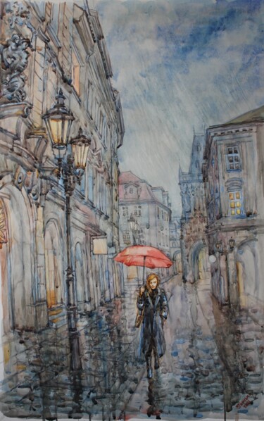 Malarstwo zatytułowany „rain” autorstwa Gennadiy Protsko, Oryginalna praca, Akwarela