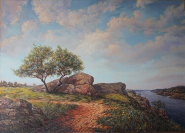 Painting titled "view of the old dni…" by Gennadiy Protsko, Original Artwork, Oil