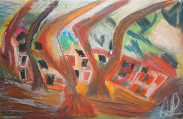 Painting titled "Arbres Soutine" by Amaury Prouvost, Original Artwork, Pastel