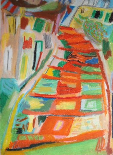 Painting titled "Escalier Soutine" by Amaury Prouvost, Original Artwork, Pastel