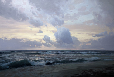 Painting titled "Evening sea" by Yuri Pryadko, Original Artwork, Oil