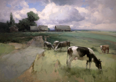 Pittura intitolato "On the outskirts, C…" da Yuri Pryadko, Opera d'arte originale, Olio