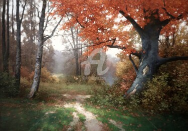 Peinture intitulée "October in Forest" par Yuri Pryadko, Œuvre d'art originale, Huile