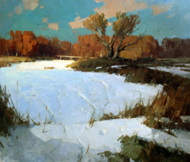 Peinture intitulée "November, first snow" par Yuri Pryadko, Œuvre d'art originale, Huile
