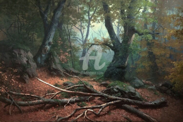 Malarstwo zatytułowany „Deep in old forest” autorstwa Yuri Pryadko, Oryginalna praca, Olej