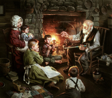 Pintura intitulada "By the Fireplace" por Yuri Pryadko, Obras de arte originais, Óleo