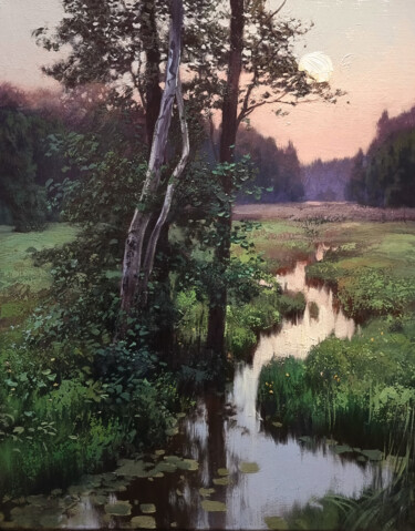 Painting titled "Warm summer evening" by Yuri Pryadko, Original Artwork, Oil