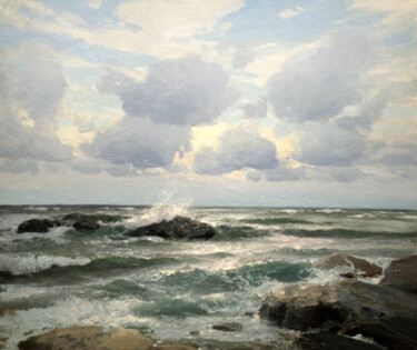 Peinture intitulée "Cloudy Day at Sea" par Yuri Pryadko, Œuvre d'art originale, Huile