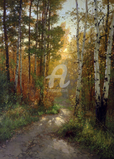 Ζωγραφική με τίτλο "Autumn Path" από Yuri Pryadko, Αυθεντικά έργα τέχνης, Λάδι