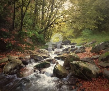 Pintura intitulada "Forest Creek" por Yuri Pryadko, Obras de arte originais, Óleo