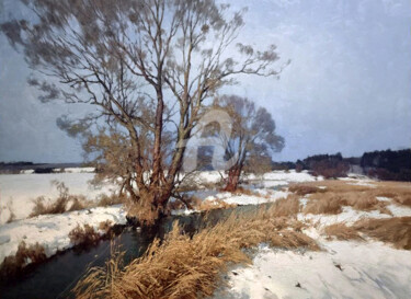 Peinture intitulée "Thaw on Spring River" par Yuri Pryadko, Œuvre d'art originale, Huile