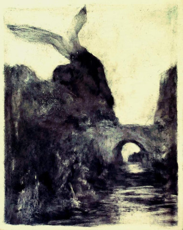 Painting titled "Winged feline study" by Przemek Kret, Original Artwork, Charcoal