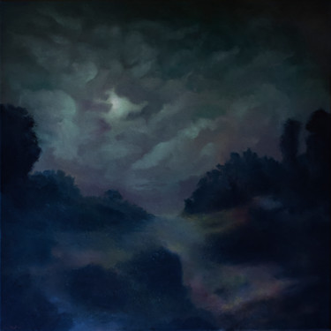 Painting titled "Moonlit Pass" by Przemek Kret, Original Artwork, Oil