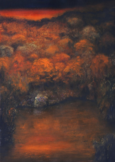 Painting titled "Rubedo Lake" by Przemek Kret, Original Artwork, Oil