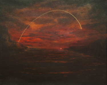 Painting titled "Midnight Sun" by Przemek Kret, Original Artwork, Oil Mounted on Wood Stretcher frame