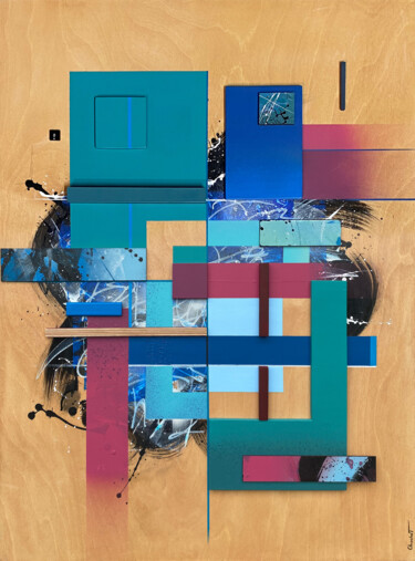 Collages intitulée "8" par Przemyslaw Chochol, Œuvre d'art originale, Acrylique Monté sur Panneau de bois