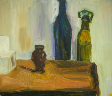 Painting titled "martwa - butelki" by Wioleta Przybysz, Original Artwork, Oil