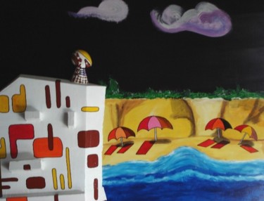 Peinture intitulée "La plage" par Psm, Œuvre d'art originale, Autre