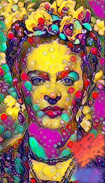 Arte digital titulada "Frida pop flores" por Pszart, Obra de arte original, Pintura Digital