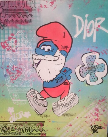 Painting titled "Fashion week smurf…" by Pszart, Original Artwork, Acrylic Mounted on Wood Stretcher frame