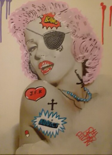 Painting titled "Addict Marilyn" by Pszart, Original Artwork, Acrylic Mounted on Wood Stretcher frame