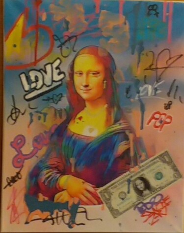 Painting titled "Mona Bitch" by Pszart, Original Artwork, Acrylic Mounted on Wood Stretcher frame
