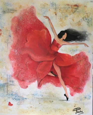 Painting titled "Dancer in Red" by Puchi, Original Artwork, Acrylic