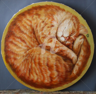 Painting titled "сон рыжего кота" by Evgeniia Filippova, Original Artwork, Oil Mounted on Wood Stretcher frame