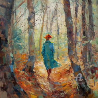 Painting titled "A walk in the forest" by Pulchra Family, Original Artwork, Digital Painting