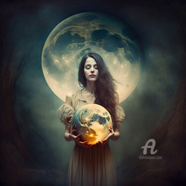 Digital Arts titled "Moonlight Siren" by Pulchra Family, Original Artwork, Digital Painting