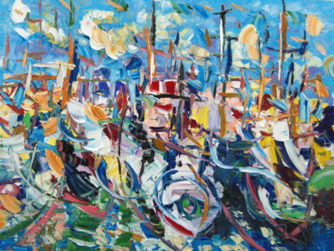 Malerei mit dem Titel "rest boats" von Puliafico, Original-Kunstwerk, Öl