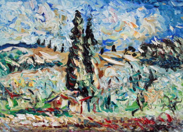 Painting titled "due cipressi" by Puliafico, Original Artwork, Oil
