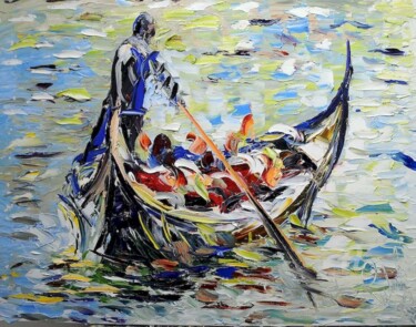 Картина под названием "Venetian gondola on…" - Puliafico, Подлинное произведение искусства, Масло