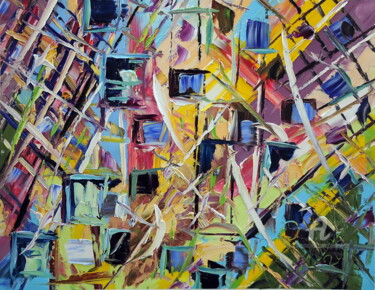 Painting titled "reflected buildings" by Puliafico, Original Artwork, Oil