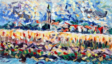 Painting titled "campanile con grano" by Puliafico, Original Artwork, Oil