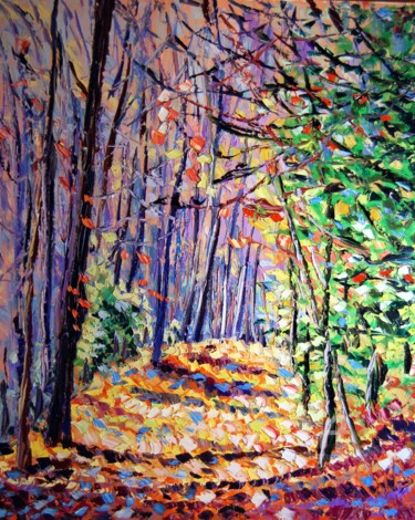 Pittura intitolato "sentiero nel bosco" da Puliafico, Opera d'arte originale, Olio