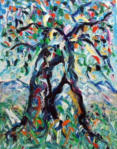 Painting titled "ulivo con oblò" by Puliafico, Original Artwork, Oil