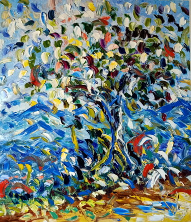 Painting titled "Montagne blu" by Puliafico, Original Artwork, Oil