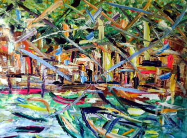 Painting titled "Respiro di lago" by Puliafico, Original Artwork, Oil