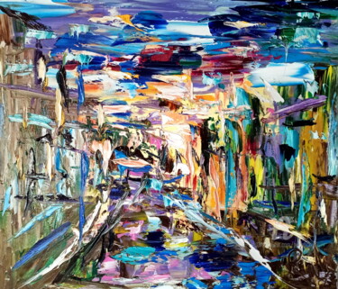 Картина под названием "Oltre il canale" - Puliafico, Подлинное произведение искусства, Масло Установлен на Деревянная рама д…