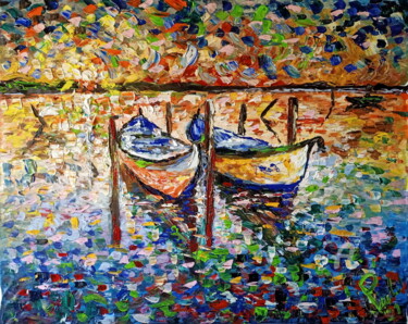 Pittura intitolato "la coppia di barche" da Puliafico, Opera d'arte originale, Acrilico