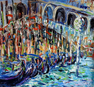 Painting titled "Gondole Parcheggiate" by Puliafico, Original Artwork, Oil