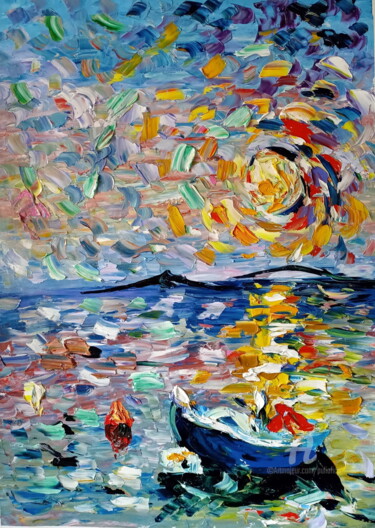 Peinture intitulée "Riflessi su barca" par Puliafico, Œuvre d'art originale, Huile
