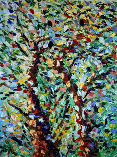 Painting titled "alberi e luci" by Puliafico, Original Artwork, Oil